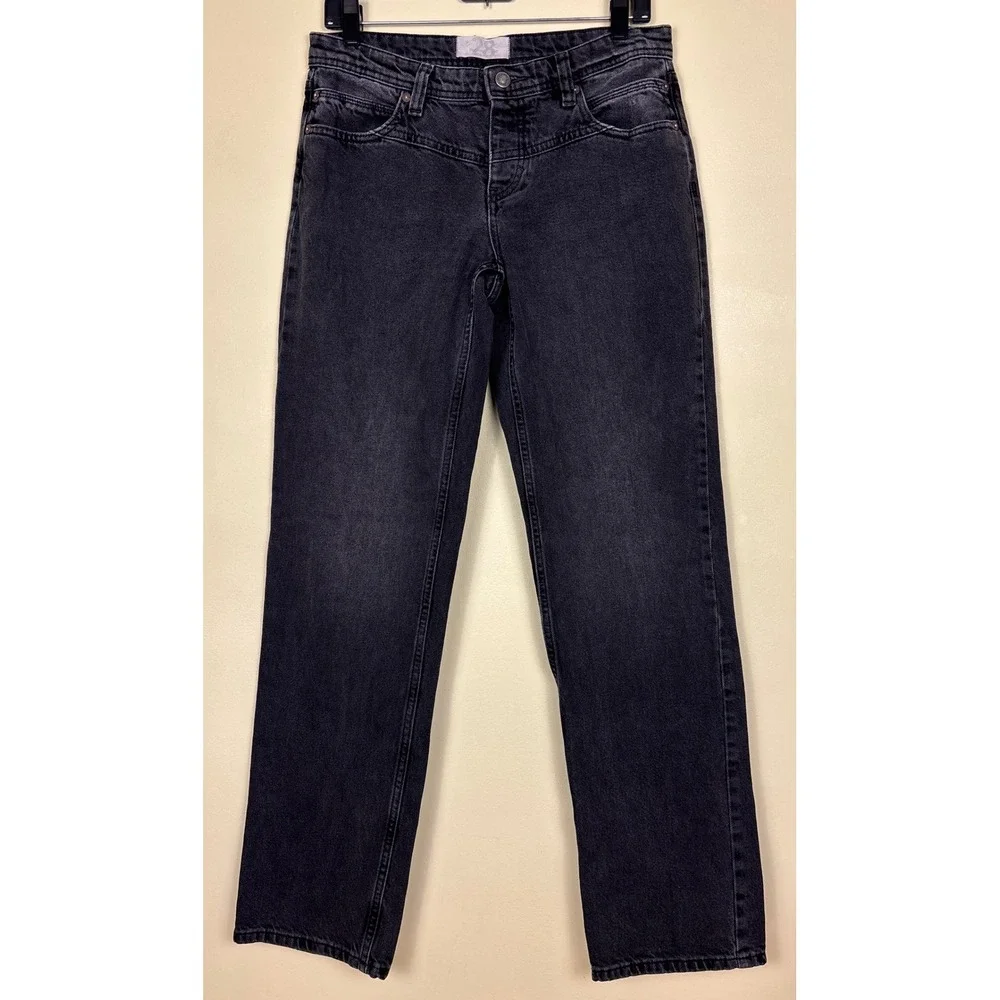 FREE PEOPLE We The Free Yoke Straight Leg Jeans Washed Black Women Size 28 Denim